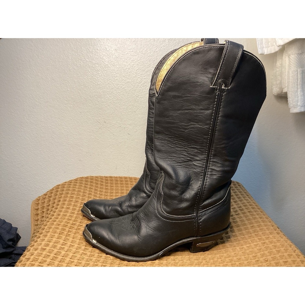 Vintage Code West Black Leather Western Cowboy Boots Women's Sz 8.5 Made USA